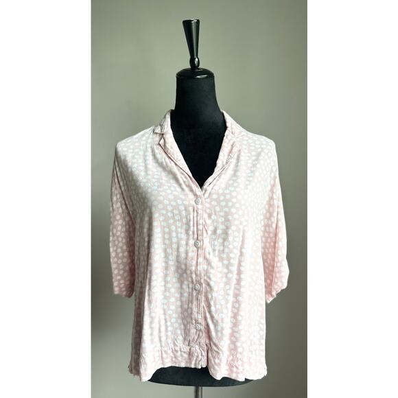 Piyama Other - Piyama Pink White Polka Dot Short Sleeve Button Front Pajama Top Size S/M